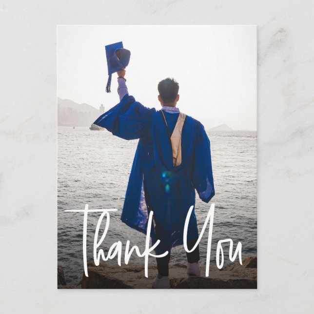 Carte Postale Faire-part Graduation photo verticale moderne Merci personnal (Devant)