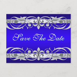 Carte Postale Faire-part Grand Duchesse Argent & Bleu Enregistrer La Date C