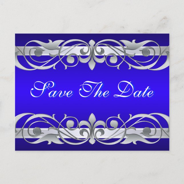 Carte Postale Faire-part Grand Duchesse Argent & Bleu Enregistrer La Date C (Devant)
