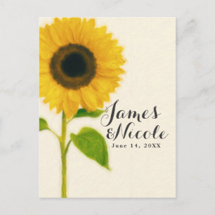 Carte Postale Faire-part Grand Tournesol Peint Rustique Campagne Enregistre