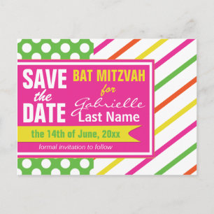 Carte Postale Faire-part Grandes bandes et Bat mitzvah Pois