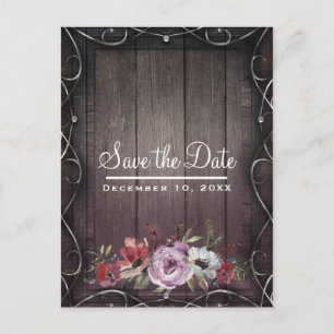 Carte Postale Faire-part Grange Charme Rustique Bois Floral Enregistrez la 