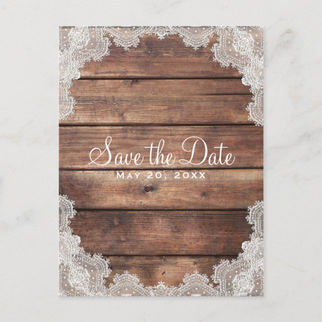 Carte Postale Faire-part Grange en Bois Rustique Romantique Dentelle Save t (Devant)