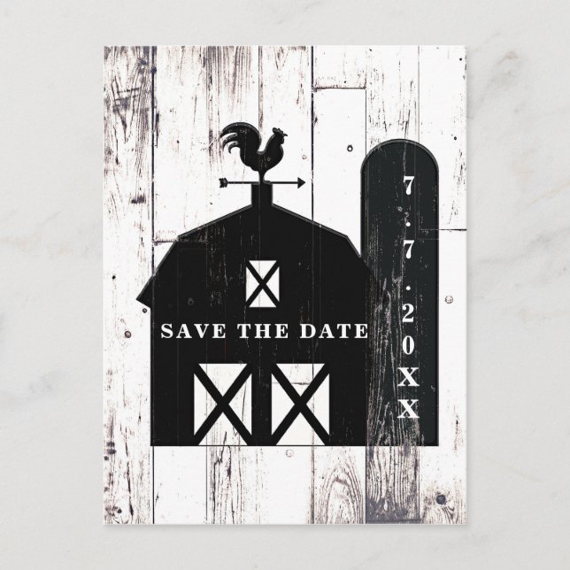 Carte Postale Faire-part Grange noire en bois blanc Save The Date de mariag (Devant)
