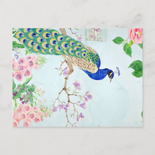 Carte Postale Faire-part Graphisme de paon   Paon enchanté   Paon