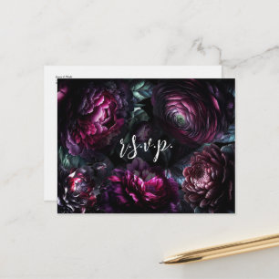 Carte Postale Faire-part Gras Moody Flowers Enchantée Floral Wedding RSVP