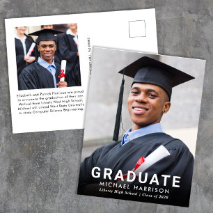 Carte Postale Faire-part Gras White Typographie Photo Graduation