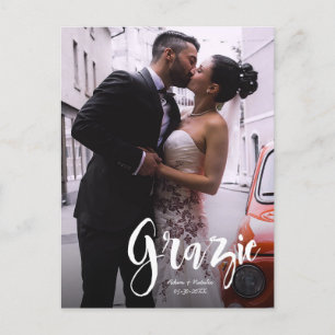 Carte Postale Faire-part Grazie, Moderne, Écriture • Photo, Noms & date