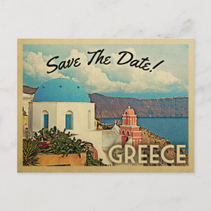 Carte Postale Faire-part Grèce Sauvegarder la date vintage Santorini