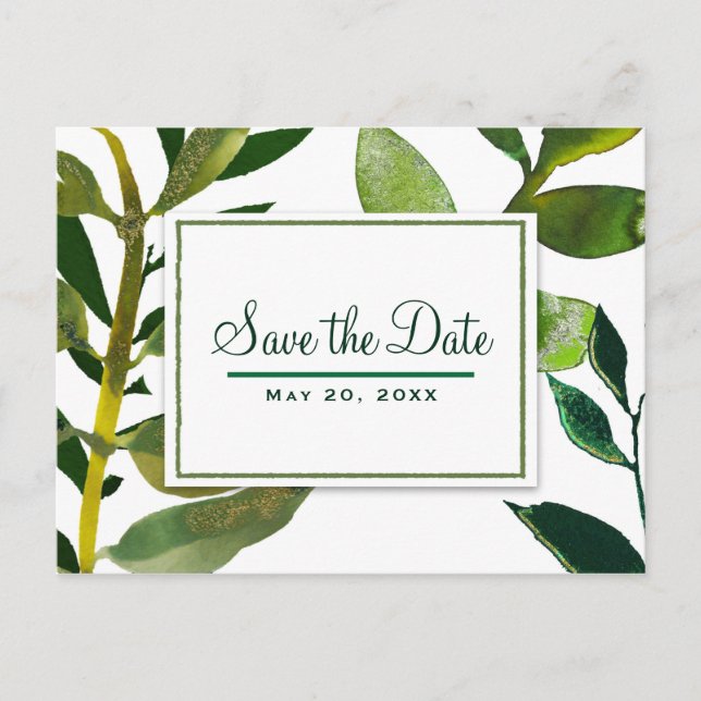 Carte Postale Faire-part Green Botanical Glam Plantes Feuilles Enregistrer  (Devant)