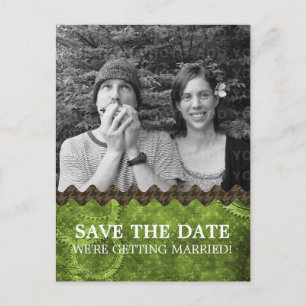 Carte Postale Faire-part Green Chic Steampunk Photo Enregistrer la date Car
