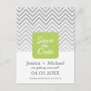 Carte Postale Faire-part Green Grey Ombre Chevron Mariage Enregistrer La Da