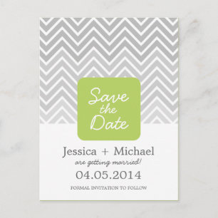 Carte Postale Faire-part Green Grey Ombre Chevron Mariage Enregistrer La Da
