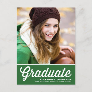 Carte Postale Faire-part Green Retro Script Class of 2023 Photo Graduation