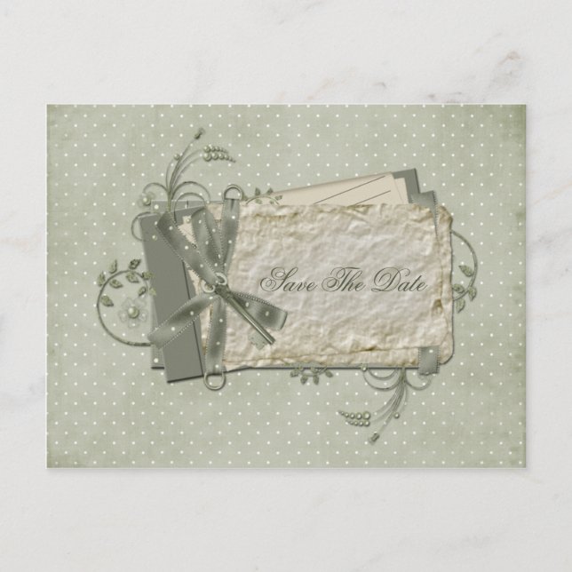 Carte Postale Faire-part Green Shabby Dotted Swiss Enregistrer La Date (Devant)