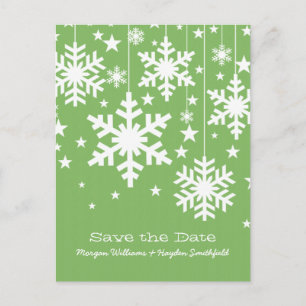 Carte Postale Faire-part Green Snowflakes et Stars Enregistrer la date Cart