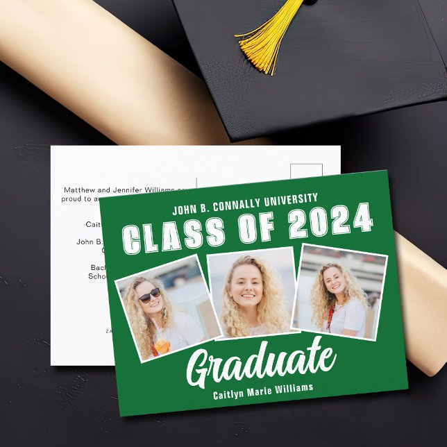 Carte Postale Faire-part Green White Graduation Photo Collage 2025 Graduate (Créateur téléchargé)