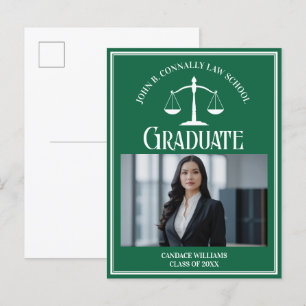 Carte Postale Faire-part Green White Law School Photo Graduation