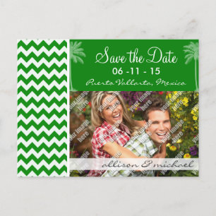 Carte Postale Faire-part Grilles de Chevron Vert ; Palmier D'Été