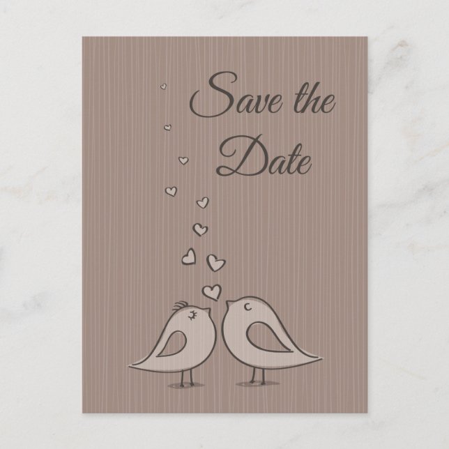 Carte Postale Faire-part Gris Enregistrer la date Oiseaux Mariages Photo Ca (Devant)