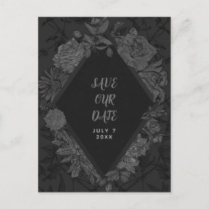 Carte Postale Faire-part Gris Noir Élégant Vintage Floral Enregistrez la Da