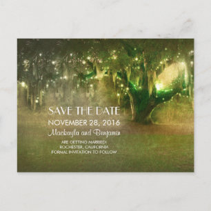 Carte Postale Faire-part guirlande lumineuse chêne rustique save the date