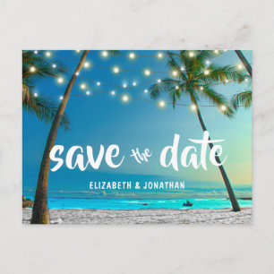 Carte Postale Faire-part Guirlande Lumineuse Moderne Palmiers Plage Tropica