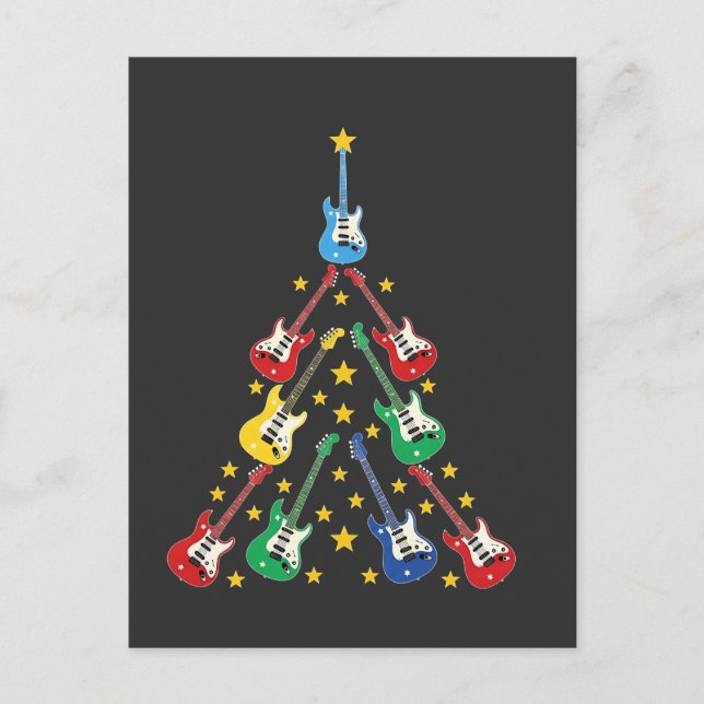 Carte Postale Faire-part Guitare électrique Arbre de Noël Amateurs de musiq (Devant)