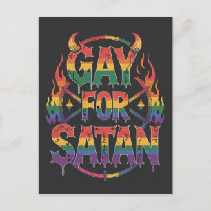 Carte Postale Faire-part Hail Gay Satan Rainbow Baphomet Devil Goat LGBTQ