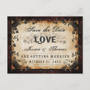 Carte Postale Faire-part Halloween Brown gothique AMOUR Enregistrer la date
