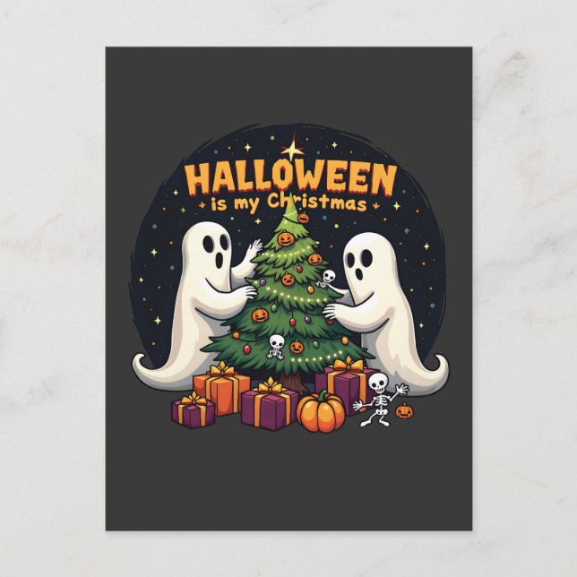 Carte Postale Faire-part Halloween est mon Noël Fantôme Drôle Xmas Père Noë (Devant)