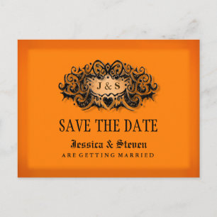Carte Postale Faire-part Halloween orange et noir gras Enregistrer la date