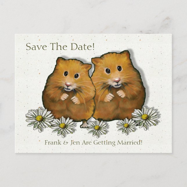 Carte Postale Faire-part Hamster Couple, marguerites : Sauvez la date, mari (Devant)