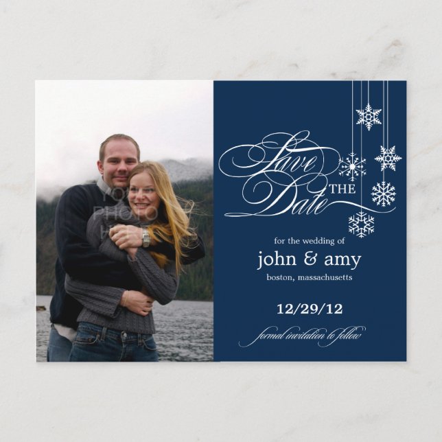 Carte Postale Faire-part Hanging Snowflakes Photo Enregistrer La Date (Mari (Devant)