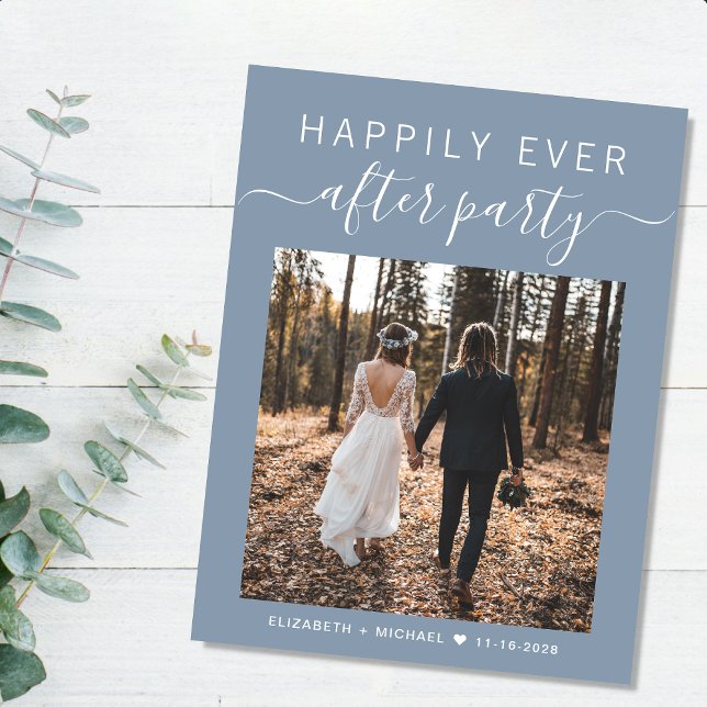 Carte Postale Faire-part Happily Ever After Photo QR Code Wedding Reception (An chic Happily Ever After Party postcard invitation for your wedding celebration)
