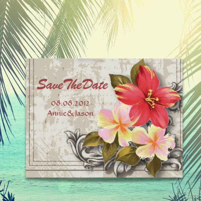 Carte Postale Faire-part hawaïen hibiscus mariage tropical save the date (hawaii hibiscus tropical wedding save the date announcement postcard)