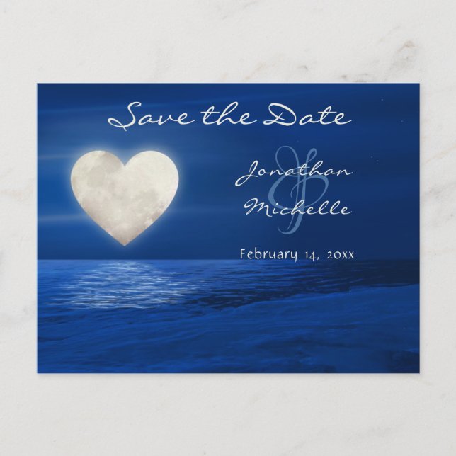 Carte Postale Faire-part Heart Moon Winter Beach Enregistrer la date Mariag (Devant)