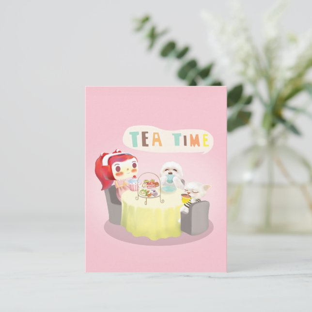 Carte Postale Faire-part Heure du thé (Debout devant)