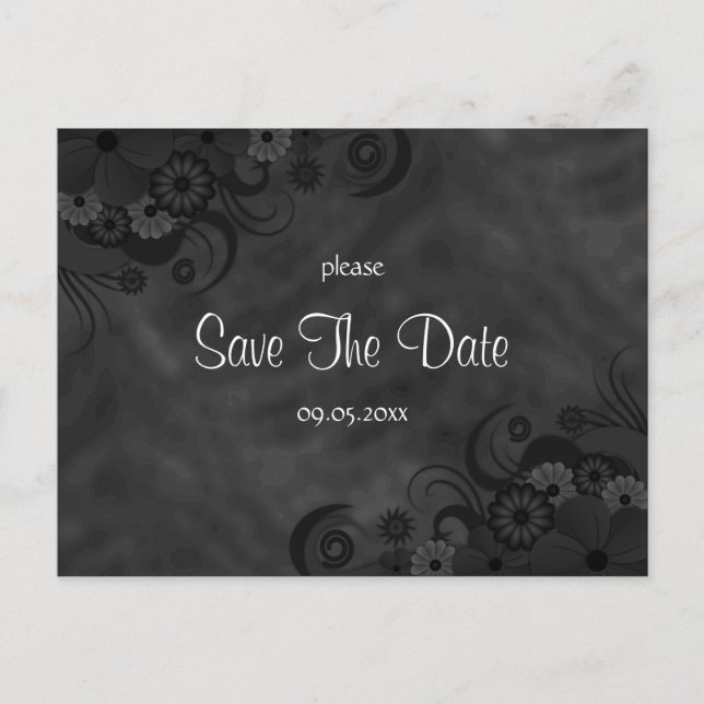 Carte Postale Faire-part Hibiscus Black Floral Goth Enregistrer La Date Car (Devant)
