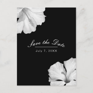 Carte Postale Faire-part Hibiscus blanc chic tropical noir Enregistrer la d