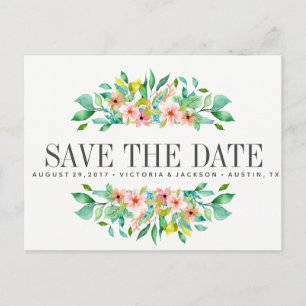 Carte Postale Faire-part Hibiscus tropical MARIAGE enregistrer la date