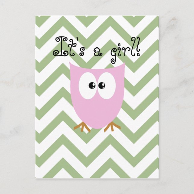 Carte Postale Faire-part Hibou rose (Devant)