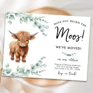 Carte Postale Faire-part Highland Cow Green Farm Nouvelle adresse Moving