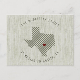 Carte Postale Faire-part Hill Country Green Linen et Heart Texas Moving