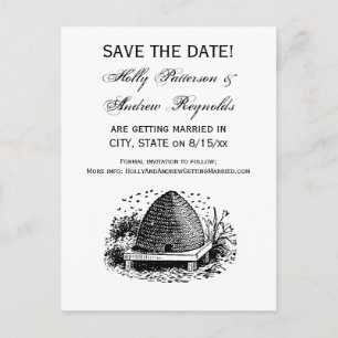 Carte Postale Faire-part Hive et abeilles #1 Vintage héraldique