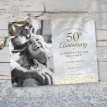 Carte Postale Faire-part Hiver Golden 50th Anniversary Enregistrer la photo<br><div class="desc">Doté d'un délicat confetti de coeur d'or sur un arrière - plan de gel hivernal,  vous pouvez personnaliser avec votre photo spéciale et cinquante ans d'anniversaire d'or enregistrer les informations de date dans des lettres chic. Conçu par Thisisnotme©</div>
