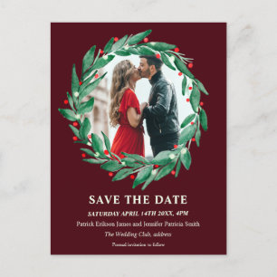 Carte Postale Faire-part Hiver Noël couronne mariage enregistré enregistrer