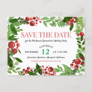 Carte Postale Faire-part Holly Feuilles  Berry Holiday Party Enregistrer la