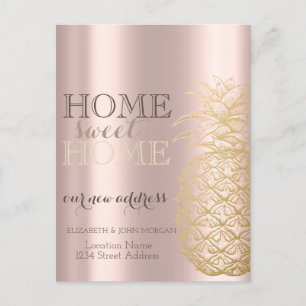 Carte Postale Faire-part Home Sweet Home, Ananas, Rose Gold Nouvelle adress
