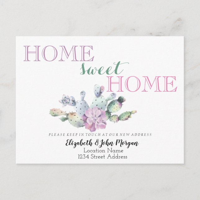 Carte Postale Faire-part Home Sweet Home, Cactus Succulent Flower (Devant)